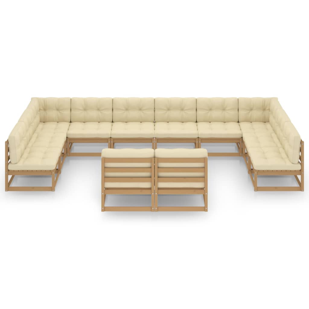 12-tlg. Garten-Lounge-Set Kissen Honigbraun Kiefer Massivholz